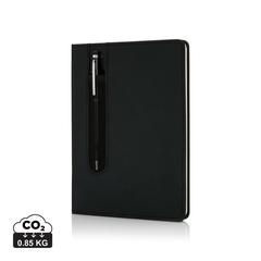 Vue Carnet A5 à couverture rigide en PU avec Stylo tactile de couleur noir| Krokrodeal