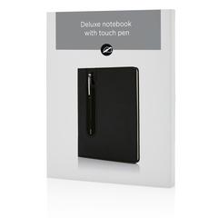 Vue Carnet A5 à couverture rigide en PU avec Stylo tactile de couleur noir| Krokrodeal