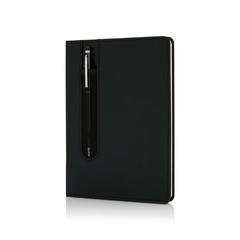 Vue Carnet A5 à couverture rigide en PU avec Stylo tactile de couleur noir| Krokrodeal