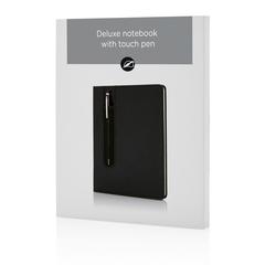 Vue Carnet A5 à couverture rigide en PU avec Stylo tactile de couleur noir| Krokrodeal