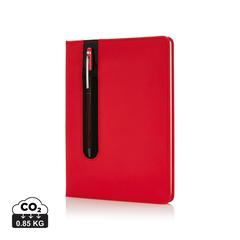 Vue Carnet A5 à couverture rigide en PU avec Stylo tactile de couleur rouge| Krokrodeal