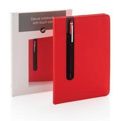 Vue Carnet A5 à couverture rigide en PU avec Stylo tactile de couleur rouge| Krokrodeal