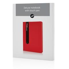 Vue Carnet A5 à couverture rigide en PU avec Stylo tactile de couleur rouge| Krokrodeal