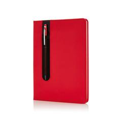 Vue Carnet A5 à couverture rigide en PU avec Stylo tactile de couleur rouge| Krokrodeal