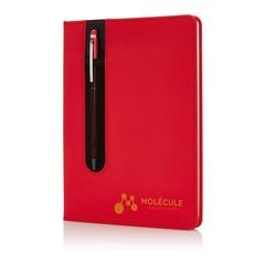 Vue Carnet A5 à couverture rigide en PU avec Stylo tactile de couleur rouge| Krokrodeal