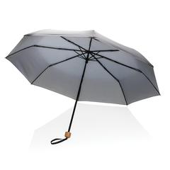 Vue Mini parapluie 20.5" rPET 190T poignée bambou Impact AWARE de couleur gris| Krokrodeal