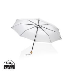 Vue Mini parapluie 20.5" rPET 190T poignée bambou Impact AWARE de couleur blanc| Krokrodeal