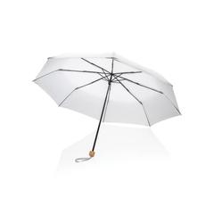 Vue Mini parapluie 20.5" rPET 190T poignée bambou Impact AWARE de couleur blanc| Krokrodeal