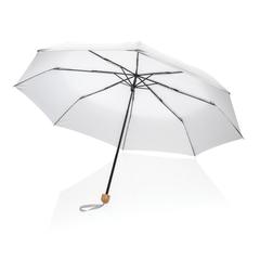 Vue Mini parapluie 20.5" rPET 190T poignée bambou Impact AWARE de couleur blanc| Krokrodeal
