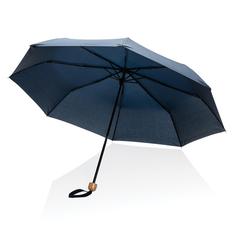 Vue Mini parapluie 20.5" rPET 190T poignée bambou Impact AWARE de couleur bleu| Krokrodeal