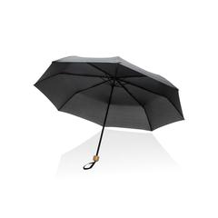 Vue Mini parapluie 20.5" rPET 190T poignée bambou Impact AWARE de couleur noir| Krokrodeal