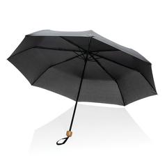 Vue Mini parapluie 20.5" rPET 190T poignée bambou Impact AWARE de couleur noir| Krokrodeal