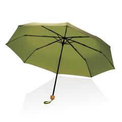 Vue Mini parapluie 20.5" rPET 190T poignée bambou Impact AWARE de couleur vert| Krokrodeal