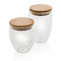 Vue Set de 2 Verres double paroi 350ml avec couvercle en bambou de couleur translucide| Krokrodeal