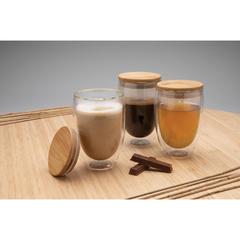 Vue Set de 2 Verres double paroi 350ml avec couvercle en bambou de couleur translucide| Krokrodeal