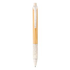 Vue Stylo en bambou et fibre de paille de couleur blanc| Krokrodeal