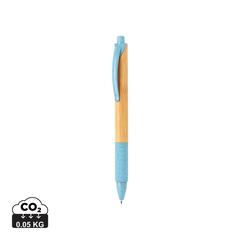 Vue Stylo en bambou et fibre de paille de couleur bleu| Krokrodeal