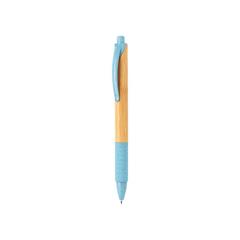 Vue Stylo en bambou et fibre de paille de couleur bleu| Krokrodeal