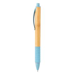 Vue Stylo en bambou et fibre de paille de couleur bleu| Krokrodeal