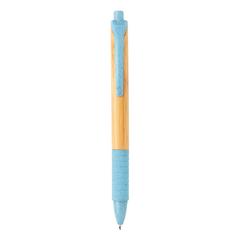 Vue Stylo en bambou et fibre de paille de couleur bleu| Krokrodeal