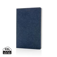 Vue Cahier A5 en feutre recyclé certifié GRS Phrase de couleur bleu| Krokrodeal