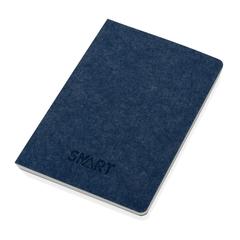 Vue Cahier A5 en feutre recyclé certifié GRS Phrase de couleur bleu| Krokrodeal