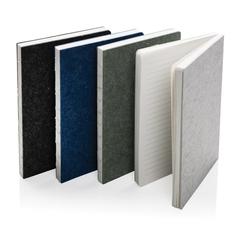 Vue Cahier A5 en feutre recyclé certifié GRS Phrase de couleur bleu| Krokrodeal