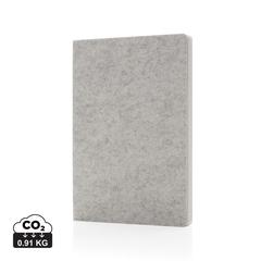 Vue Cahier A5 en feutre recyclé certifié GRS Phrase de couleur gris| Krokrodeal