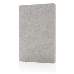 Vue Cahier A5 en feutre recyclé certifié GRS Phrase de couleur gris| Krokrodeal