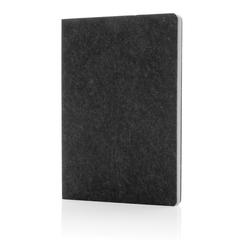 Vue Cahier A5 en feutre recyclé certifié GRS Phrase de couleur noir| Krokrodeal