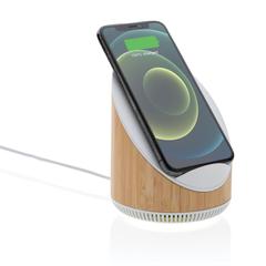 Vue Enceinte 5W en bamboo avec chargeur sans fil 15W Ovate de couleur marron| Krokrodeal