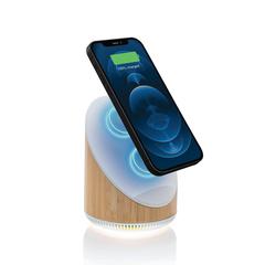 Vue Enceinte 5W en bamboo avec chargeur sans fil 15W Ovate de couleur marron| Krokrodeal