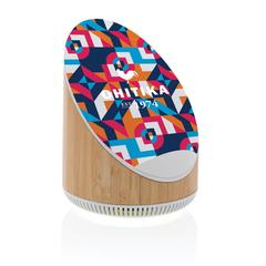 Vue Enceinte 5W en bamboo avec chargeur sans fil 15W Ovate de couleur marron| Krokrodeal
