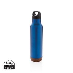 Vue Bouteille isotherme étanche avec finition liège de couleur bleu| Krokrodeal