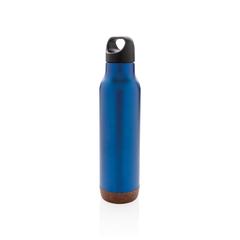 Vue Bouteille isotherme étanche avec finition liège de couleur bleu| Krokrodeal
