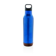 Vue Bouteille isotherme étanche avec finition liège de couleur bleu| Krokrodeal
