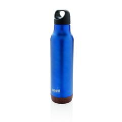 Vue Bouteille isotherme étanche avec finition liège de couleur bleu| Krokrodeal