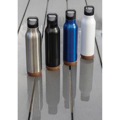 Vue Bouteille isotherme étanche avec finition liège de couleur bleu| Krokrodeal