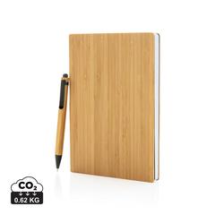 Vue Set carnets de notes A5 et stylo en bambou de couleur marron| Krokrodeal