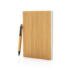 Vue Set carnets de notes A5 et stylo en bambou de couleur marron| Krokrodeal