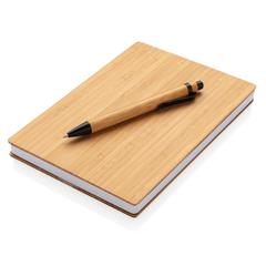 Vue Set carnets de notes A5 et stylo en bambou de couleur marron| Krokrodeal