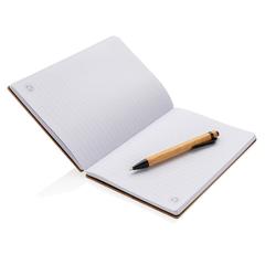 Vue Set carnets de notes A5 et stylo en bambou de couleur marron| Krokrodeal