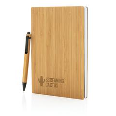 Vue Set carnets de notes A5 et stylo en bambou de couleur marron| Krokrodeal
