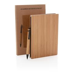 Vue Set carnets de notes A5 et stylo en bambou de couleur marron| Krokrodeal