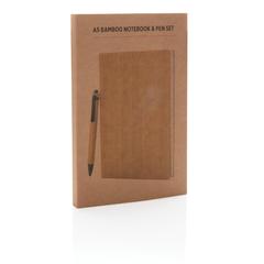 Vue Set carnets de notes A5 et stylo en bambou de couleur marron| Krokrodeal