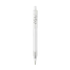 Vue Stylo transparent X8 en rPET GRS de couleur blanc| Krokrodeal