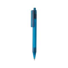 Vue Stylo transparent X8 en rPET GRS de couleur bleu| Krokrodeal