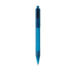 Vue Stylo transparent X8 en rPET GRS de couleur bleu| Krokrodeal
