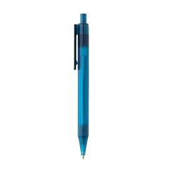 Vue Stylo transparent X8 en rPET GRS de couleur bleu| Krokrodeal