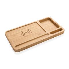 Vue Organiseur de bureau en bambou avec chargeur 10W de couleur marron| Krokrodeal